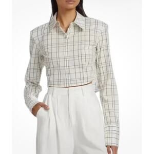 STAUD Seneca Ivory Plaid Cropped Shirt Size Large NWT P2P 22’
